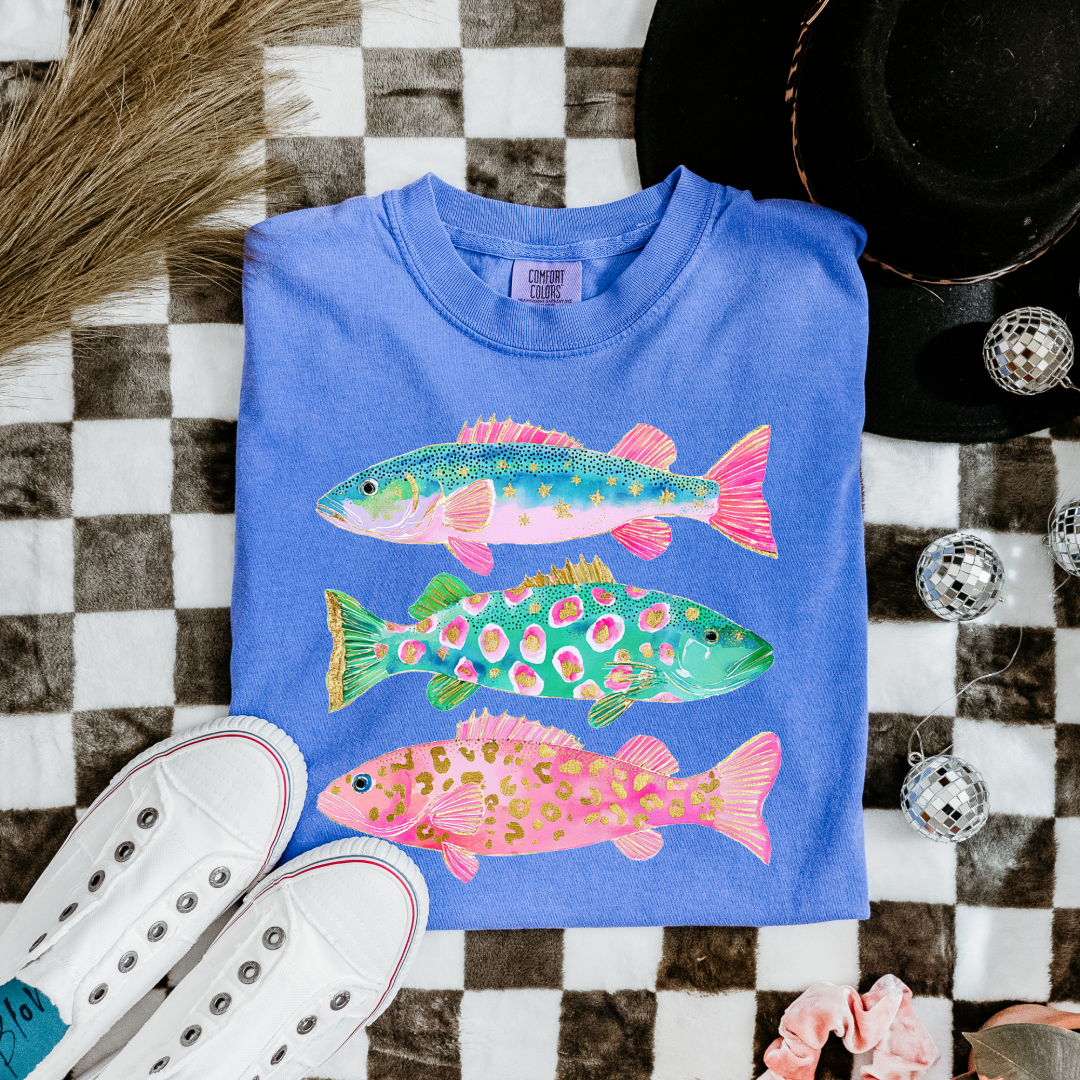 Pastel Fish Graphic Tee & Crewneck