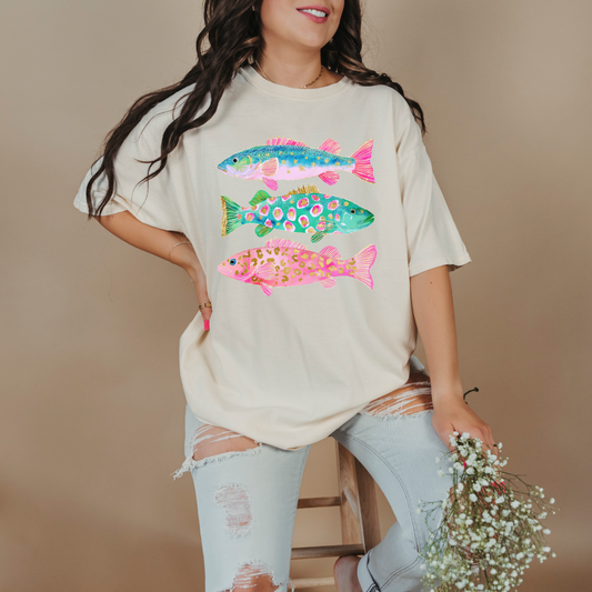 Pastel Fish Graphic Tee & Crewneck