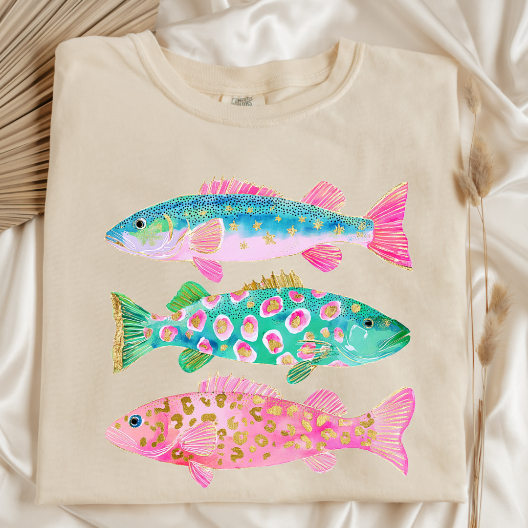 Pastel Fish Graphic Tee & Crewneck