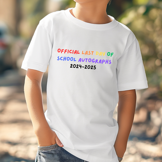 Customized youth white comfort colors Rainbow last day of school 2024-2025 autographs graphic tee. Matching crewneck in youth sizes available
