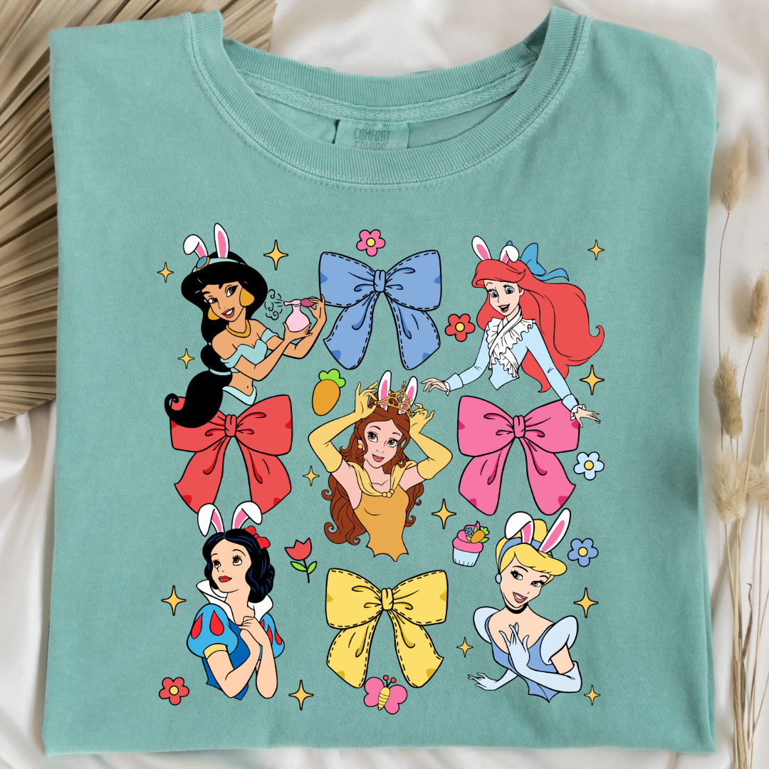 Disney princess coquette with bunny ears adult comfort colors chalky mint graphic tee matching youth tees available 