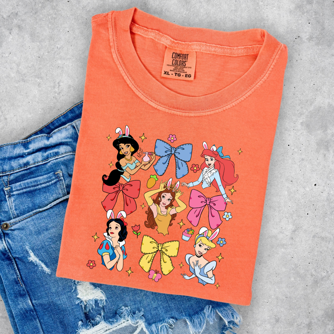 Disney princess coquette with bunny ears adult/youth comfort colors melon graphic tee matching youth tees available 