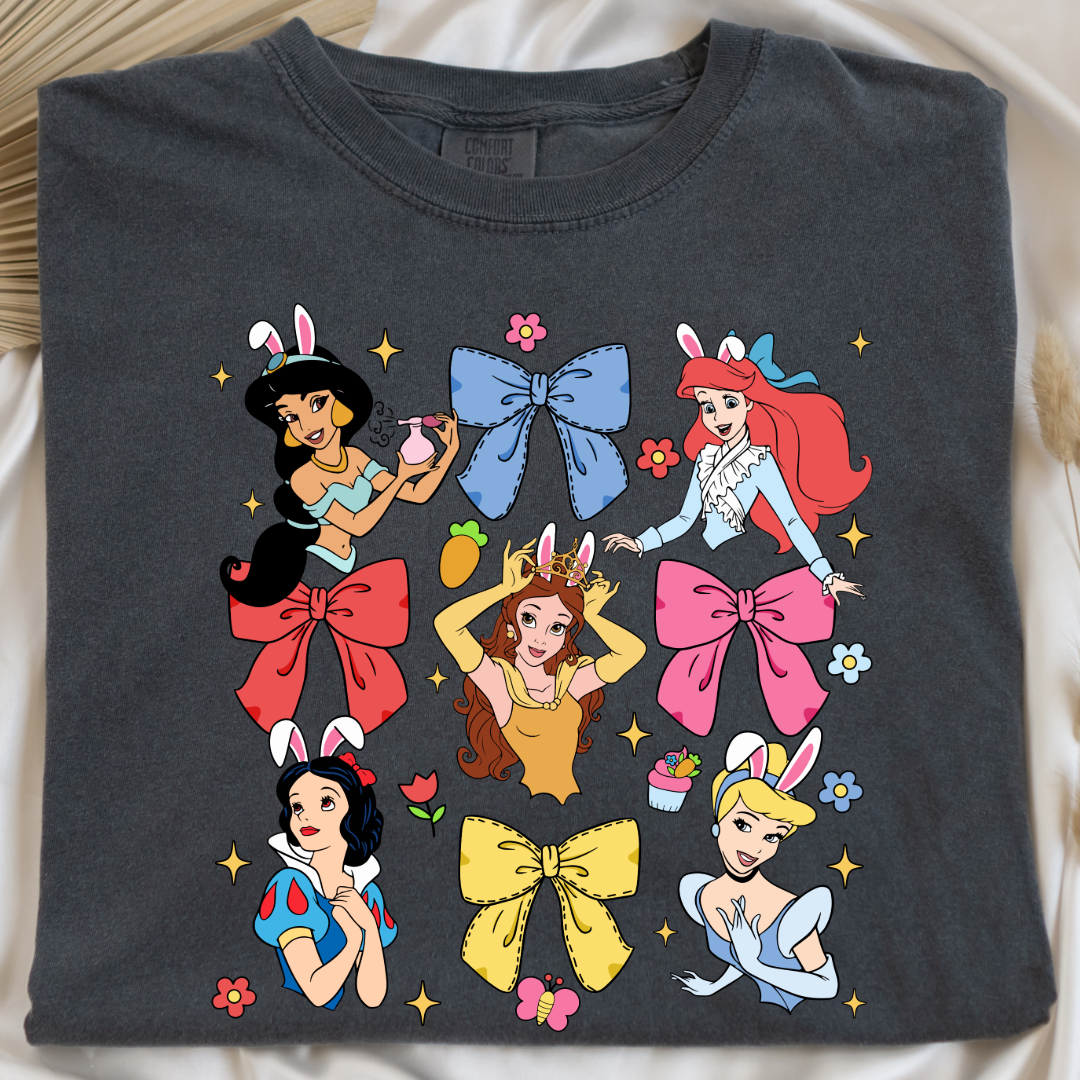 Disney princess coquette with bunny ears adult comfort colors pepper vintage black graphic tee matching youth tees available 