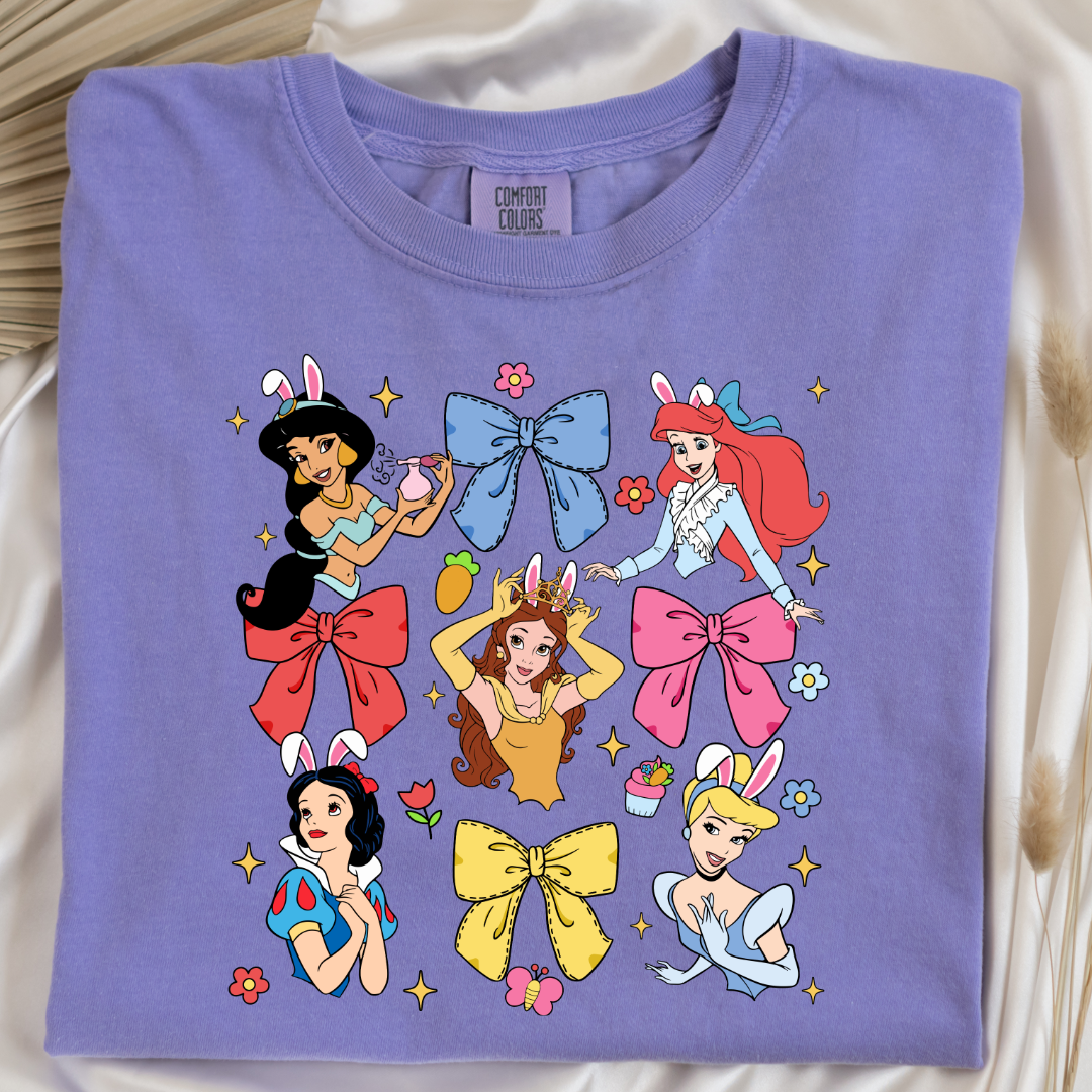 Disney princess coquette with bunny ears adult comfort colors violet graphic tee matching youth tees available 