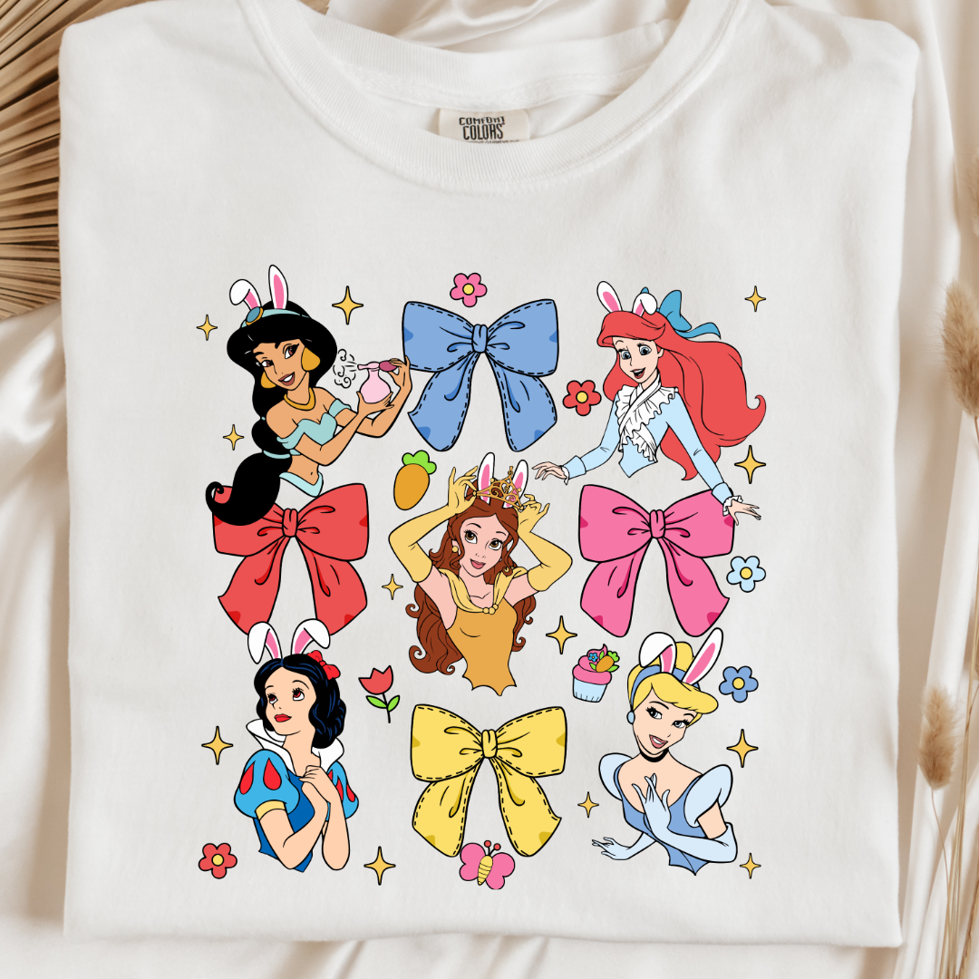 Disney princess coquette with bunny ears adult comfort colors white graphic tee matching youth tees available 