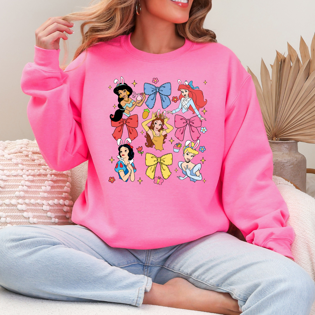 Disney princess coquette with bunny ears adult hot pink crewneck matching youth available