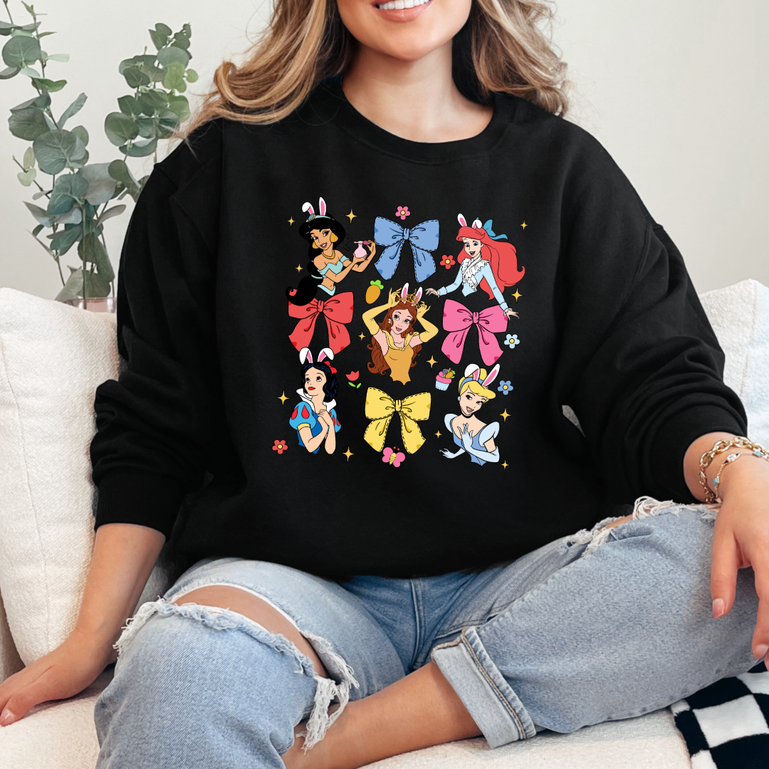 Disney princess coquette with bunny ears adult black crewneck matching youth available 