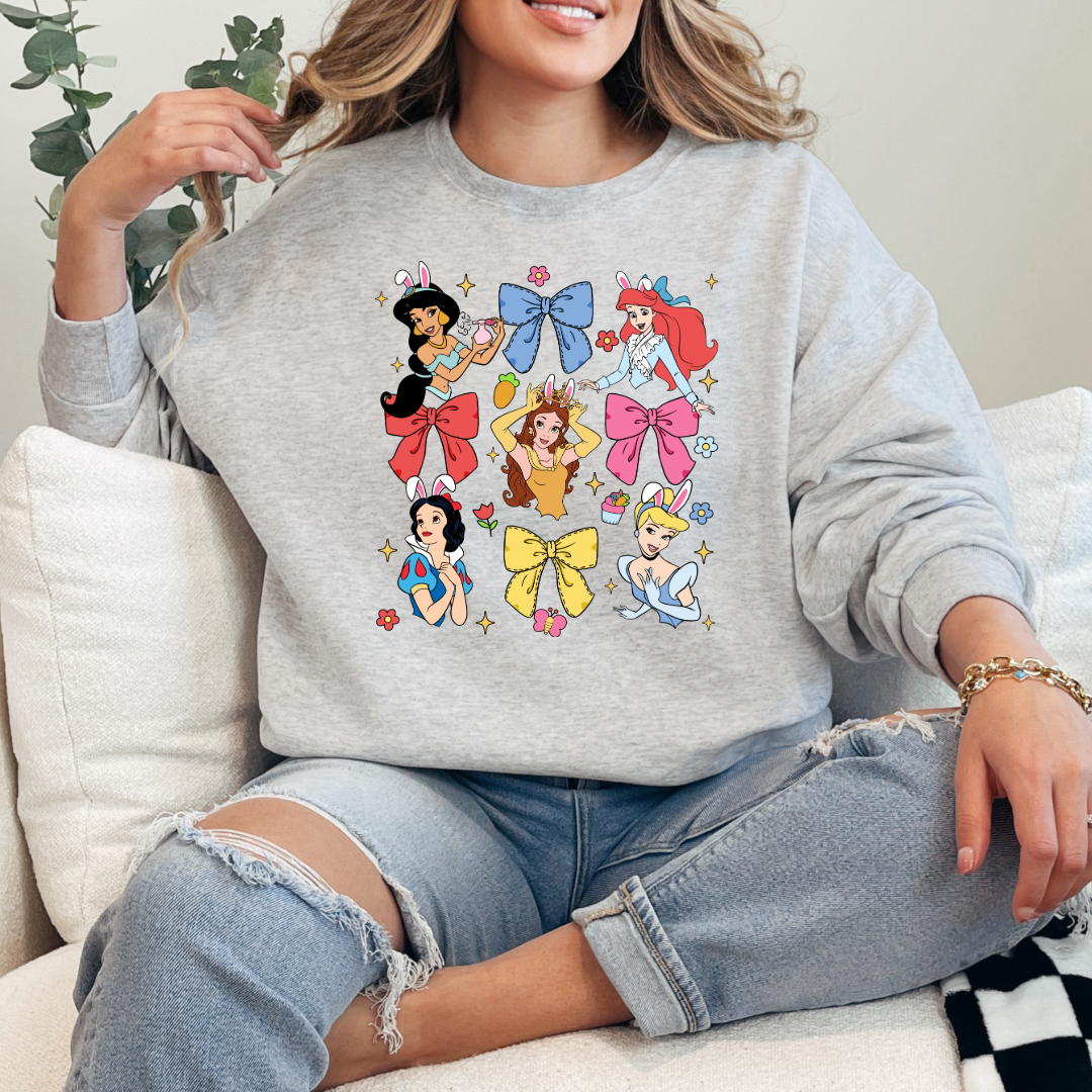 Disney princess coquette with bunny ears adult light pink crewneck matching youth available