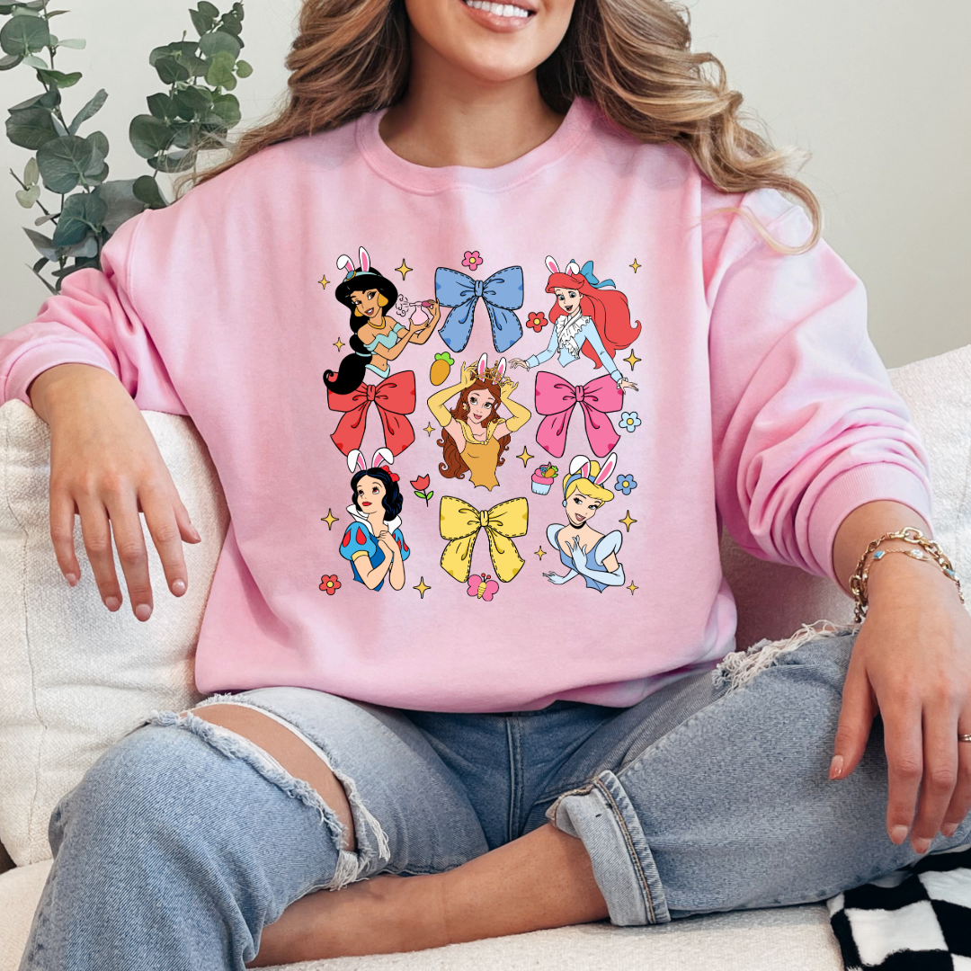 Disney princess coquette with bunny ears adult light pink crewneck matching youth available