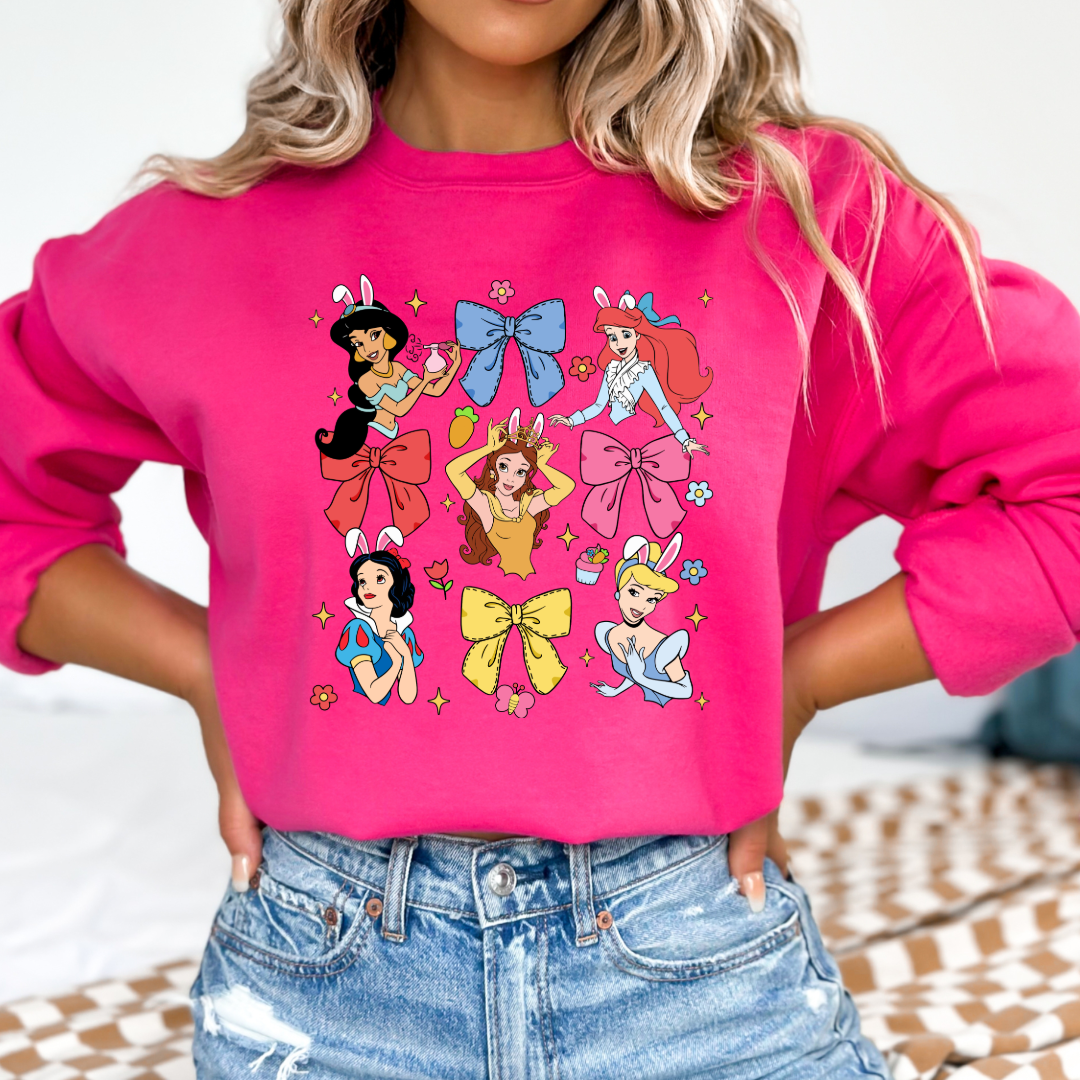 Disney princess coquette with bunny ears adult medium hot pink crewneck matching youth available matching youth available 