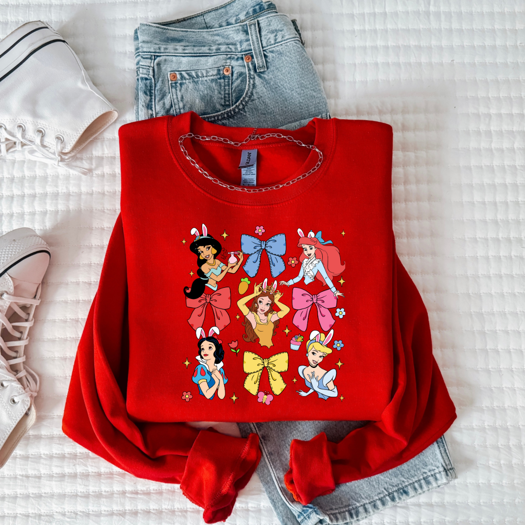 Disney princess coquette with bunny ears youth red crewneck matching adult crewnecks available