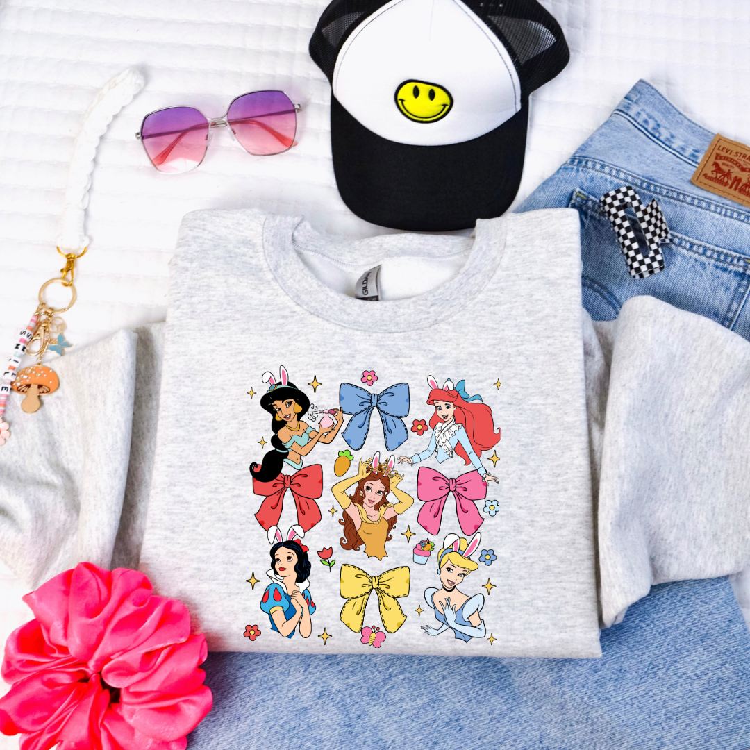 Disney princess coquette with bunny ears youth grey crewneck matching adult crewnecks available