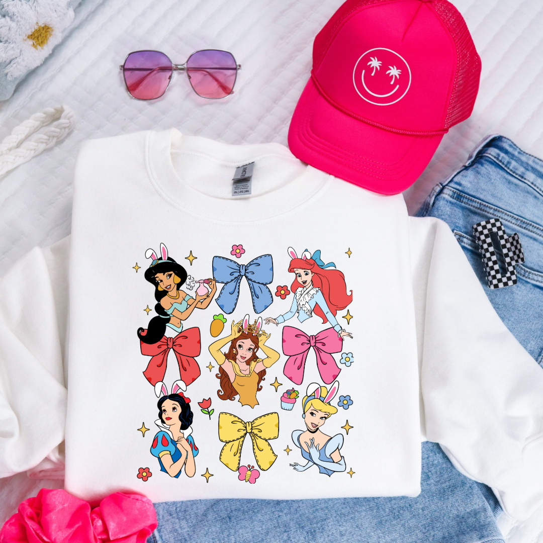 Disney princess coquette with bunny ears youth white crewneck matching adult crewnecks available