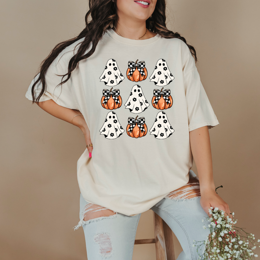 Flower Ghost With Pumpkin Coquette Graphic Tee