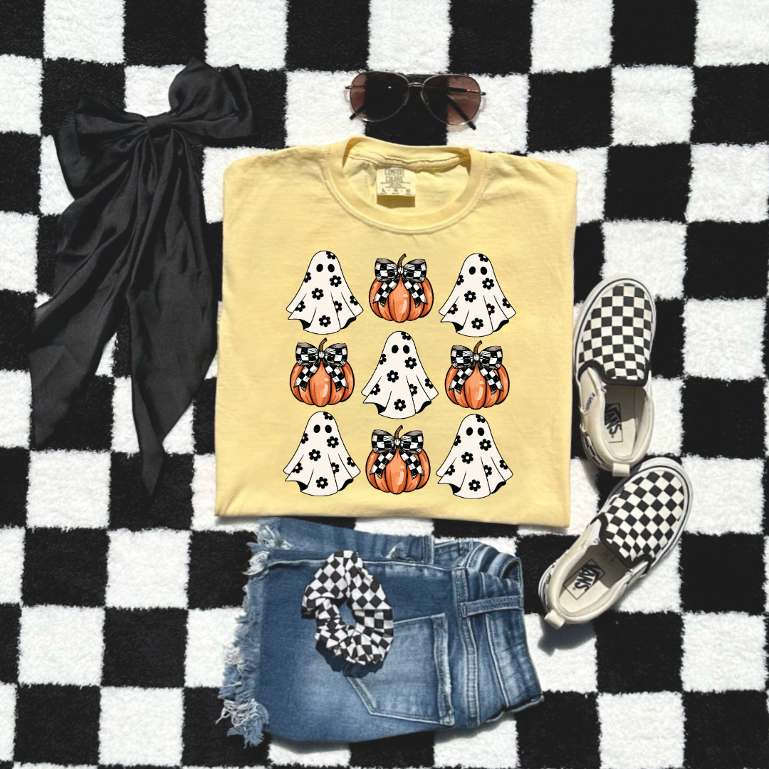 Flower Ghost With Pumpkin Coquette Youth Graphic Tee