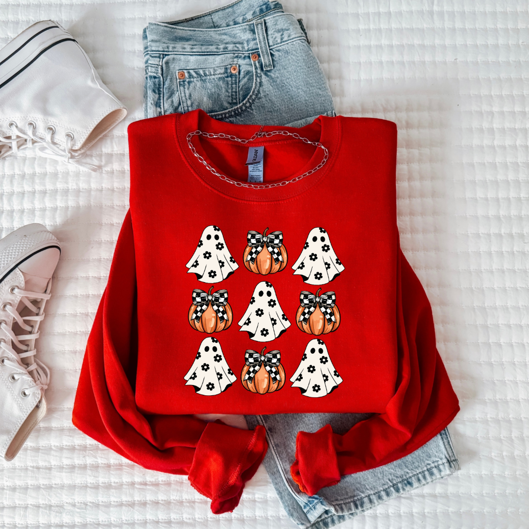 Flower Ghost With Pumpkin Coquette Youth Crewneck