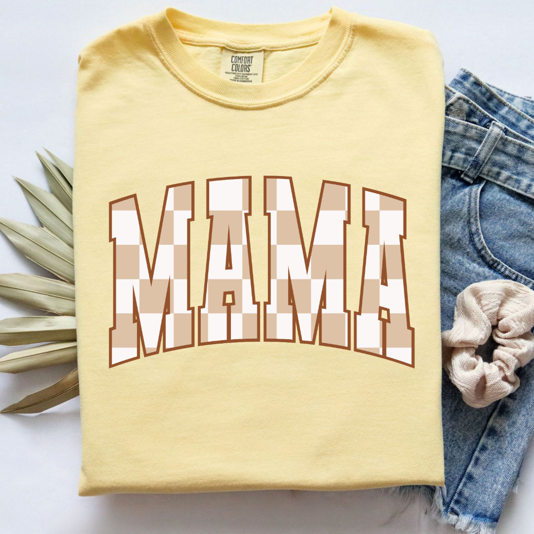 Mama Brown Checkered Graphic Tee