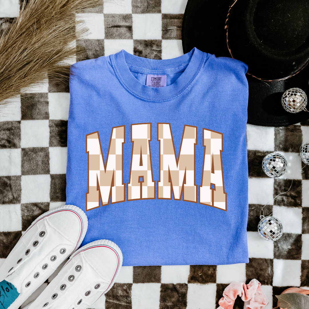 Mama Brown Checkered Graphic Tee