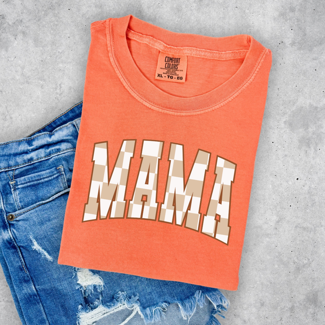 Mama Brown Checkered Graphic Tee