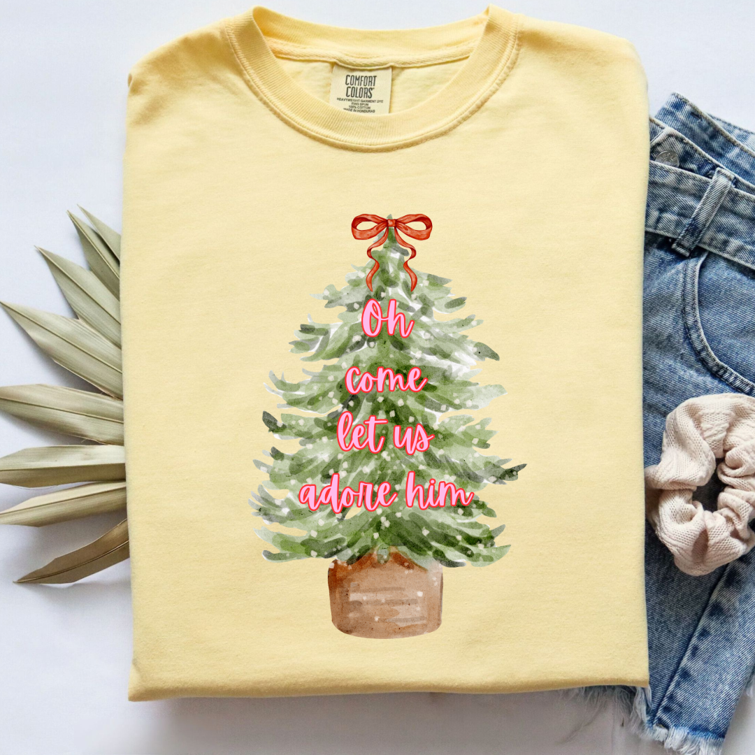 Oh Come Let Us Adore Him Graphic Tee and Crewneck