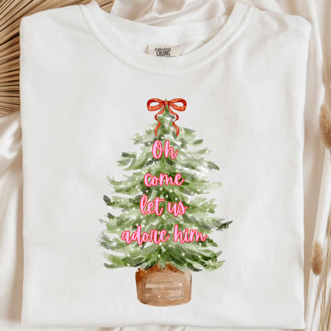 Oh Come Let Us Adore Him Graphic Tee and Crewneck