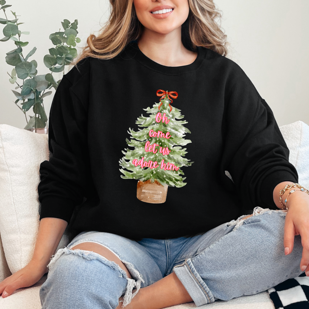 Oh Come Let Us Adore Him Graphic Tee and Crewneck