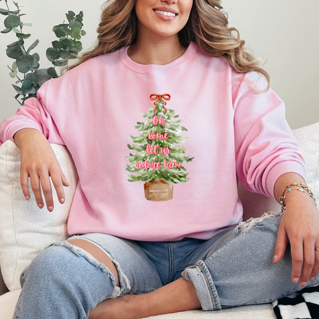 Oh Come Let Us Adore Him Graphic Tee and Crewneck