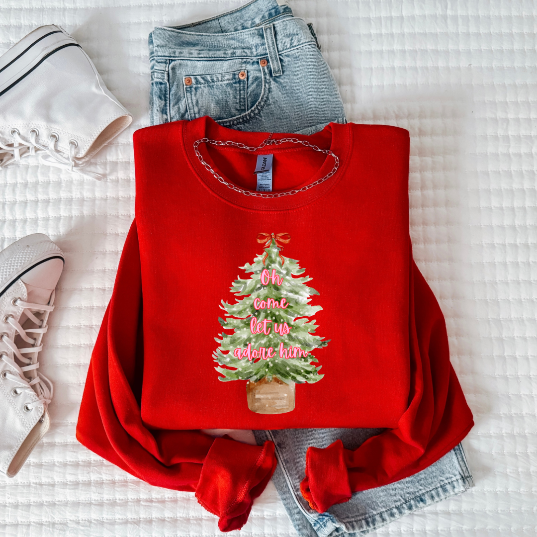 Oh Come Let Us Adore Him Youth Graphic Tee and Crewneck