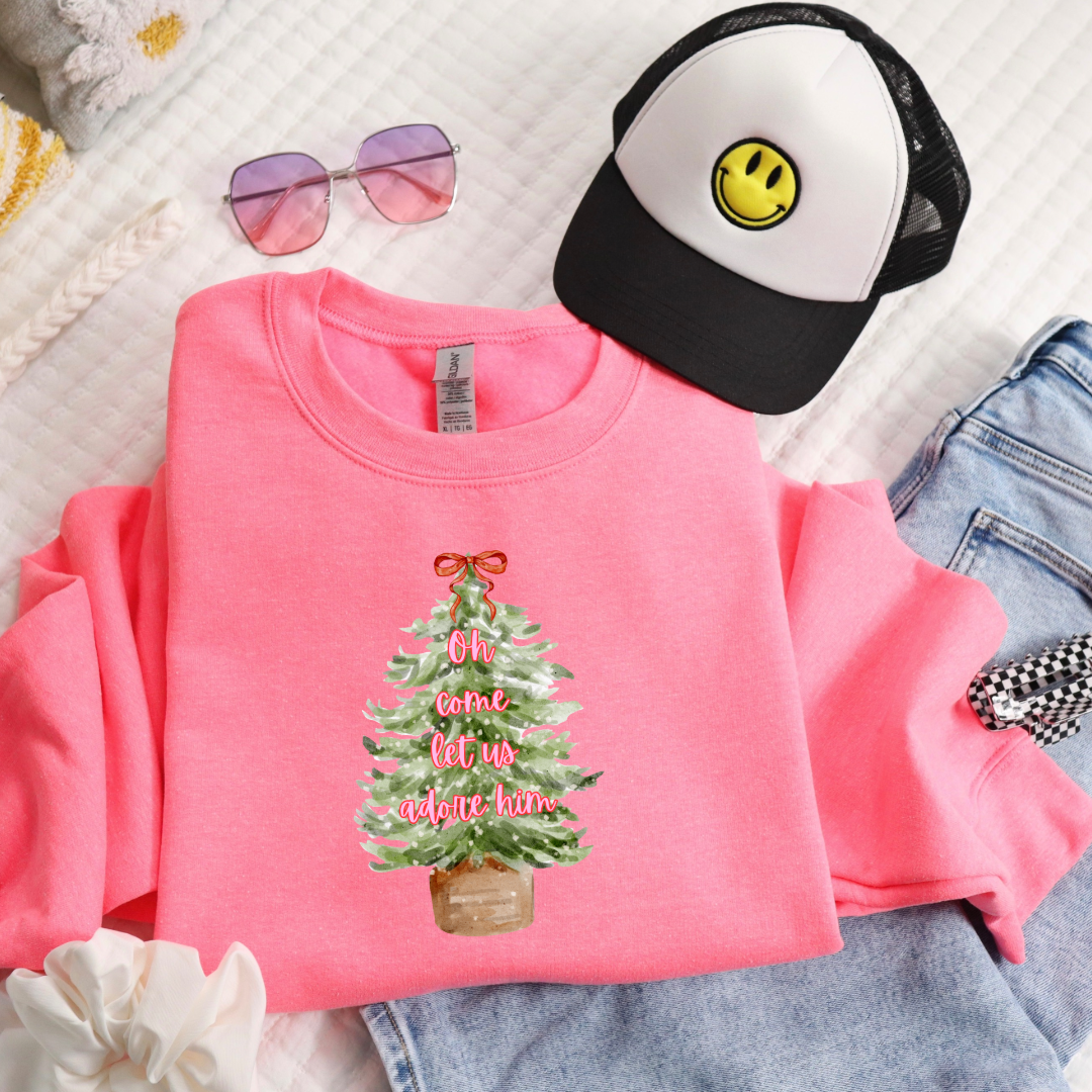 Oh Come Let Us Adore Him Youth Graphic Tee and Crewneck