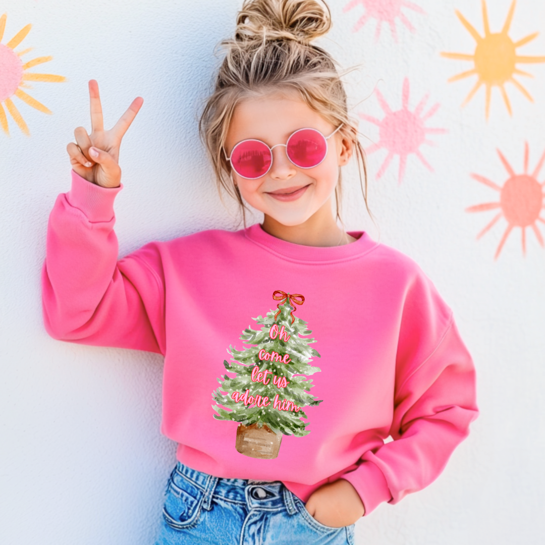 Oh Come Let Us Adore Him Youth Graphic Tee and Crewneck