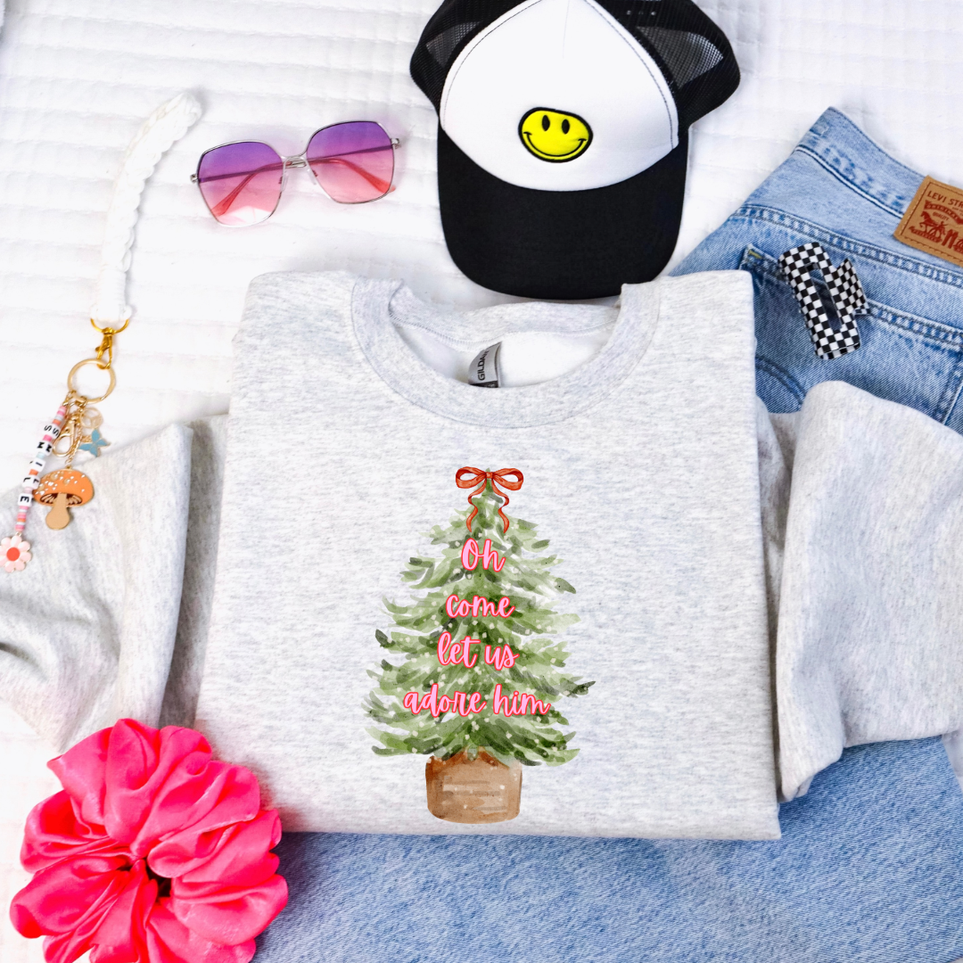 Oh Come Let Us Adore Him Youth Graphic Tee and Crewneck