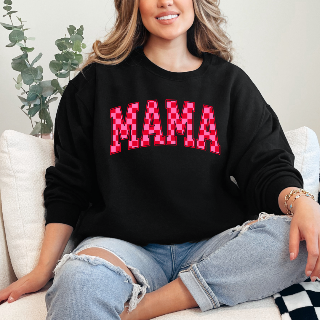 Mama Pink & Red Checkered Crewneck & Hoodie