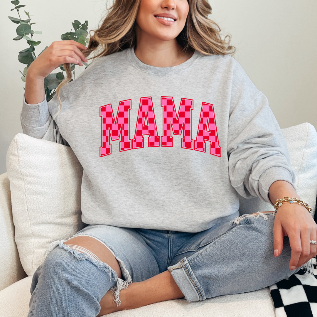 Mama Pink & Red Checkered Crewneck & Hoodie