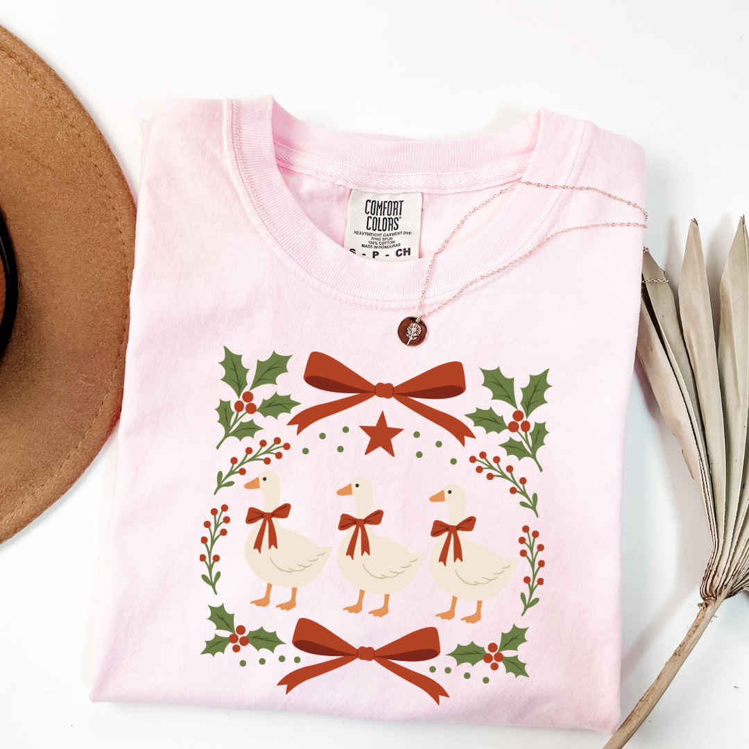 Red Bow Porch Geese Graphic Tee and Crewneck