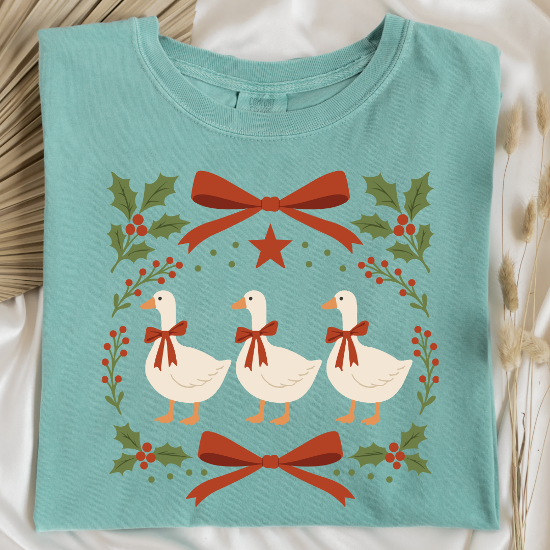 Red Bow Porch Geese Graphic Tee and Crewneck