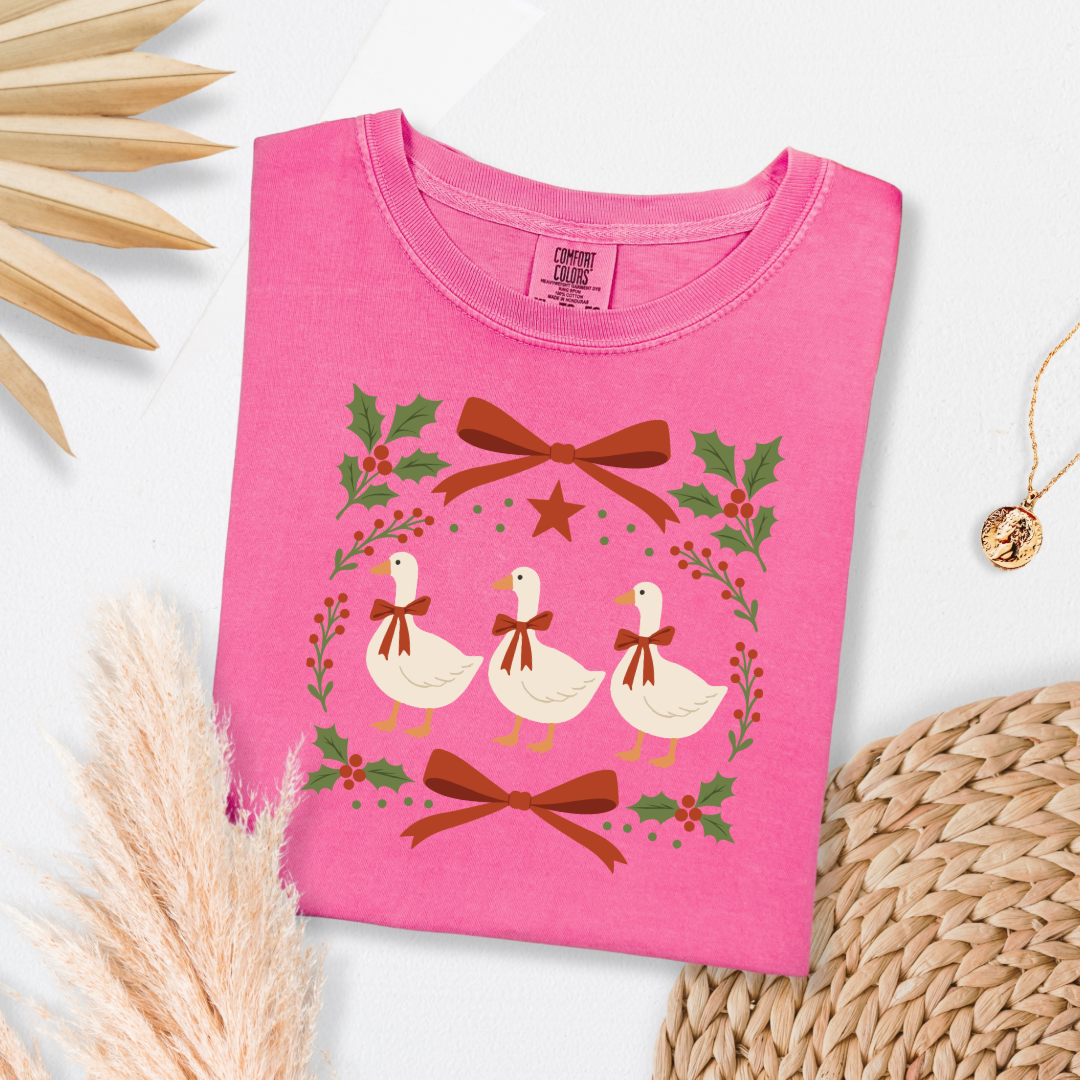 Red Bow Porch Geese Graphic Tee and Crewneck
