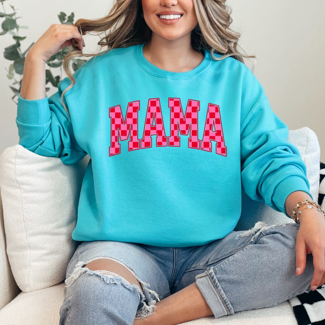 Mama Pink & Red Checkered Crewneck & Hoodie