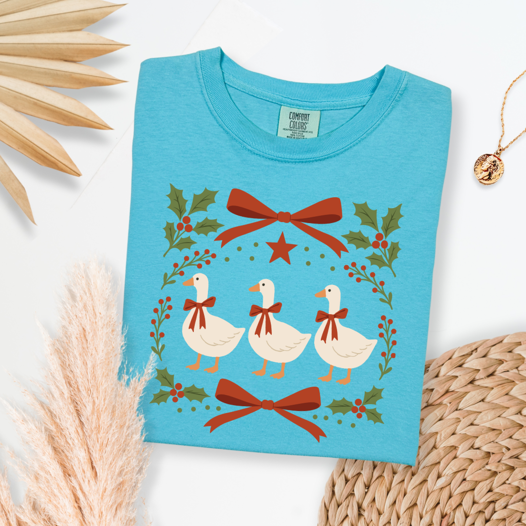 Red Bow Porch Geese Graphic Tee and Crewneck