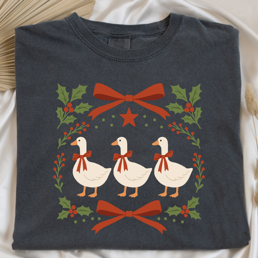 Red Bow Porch Geese Graphic Tee and Crewneck