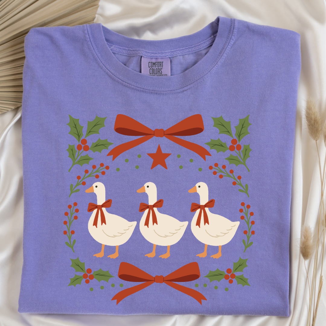 Red Bow Porch Geese Graphic Tee and Crewneck