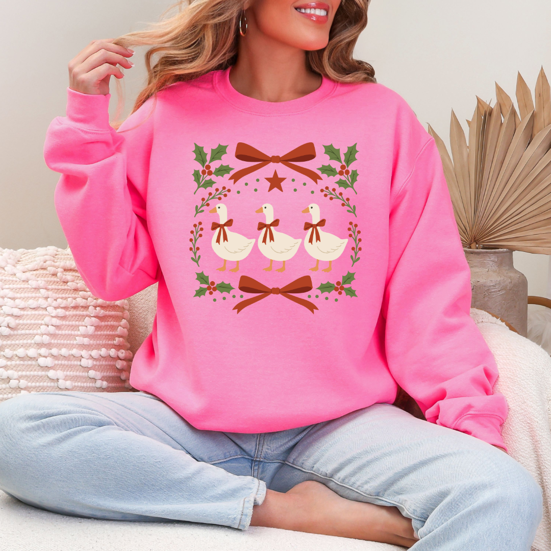 Red Bow Porch Geese Graphic Tee and Crewneck