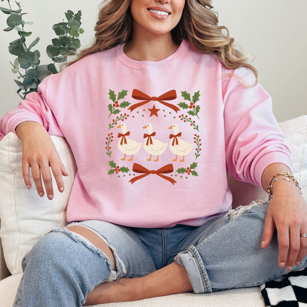 Red Bow Porch Geese Graphic Tee and Crewneck