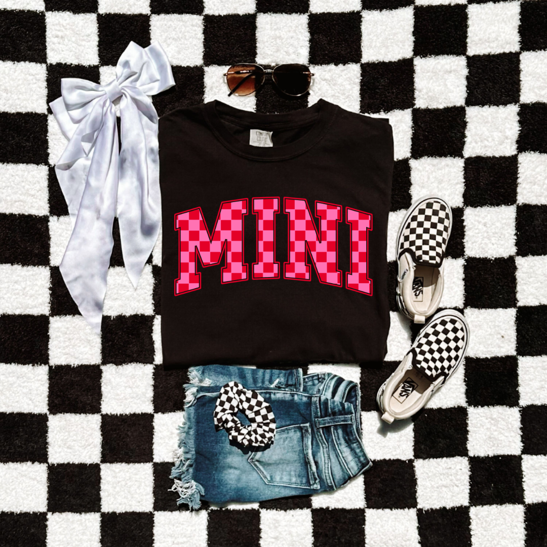 Mini Pink & Red Checkered Youth Graphic Tee