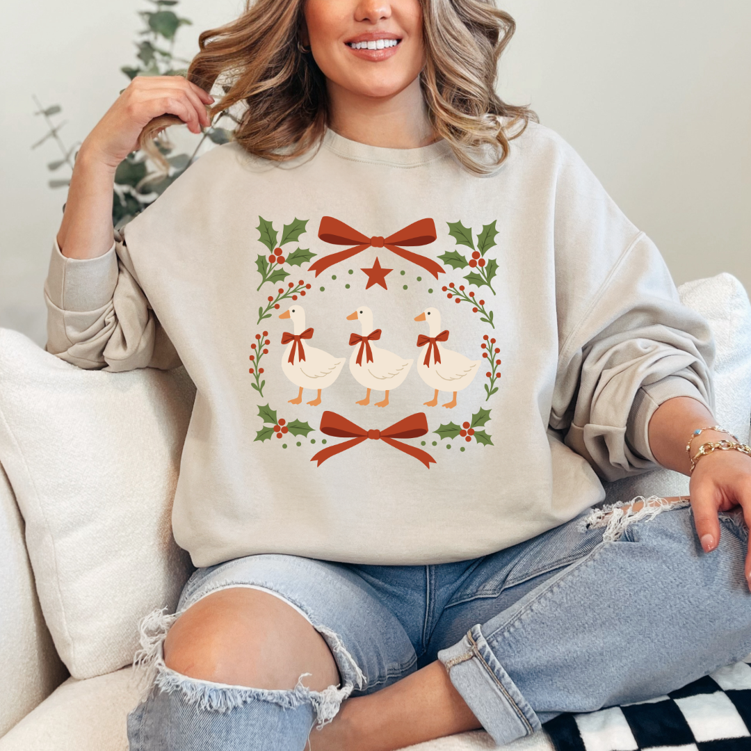 Red Bow Porch Geese Graphic Tee and Crewneck