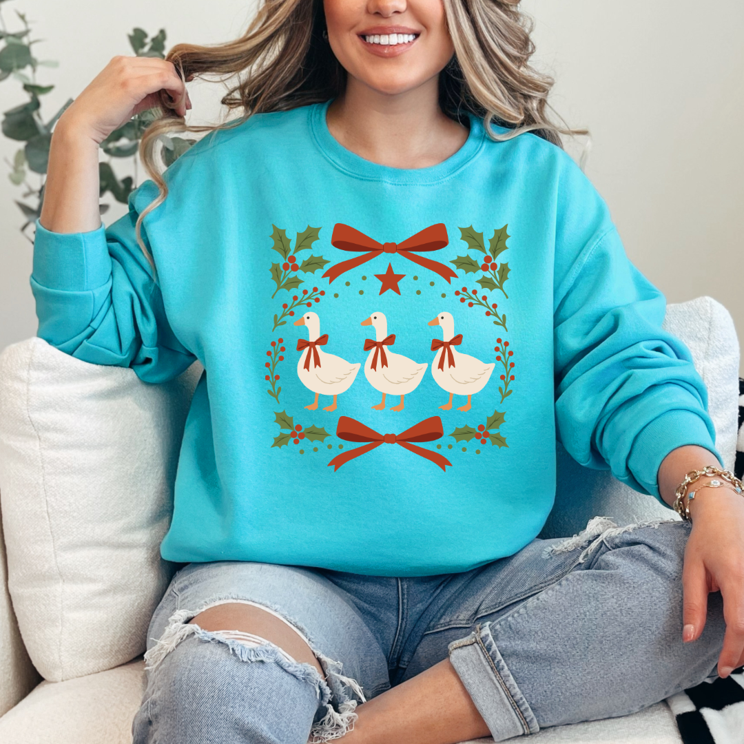Red Bow Porch Geese Graphic Tee and Crewneck