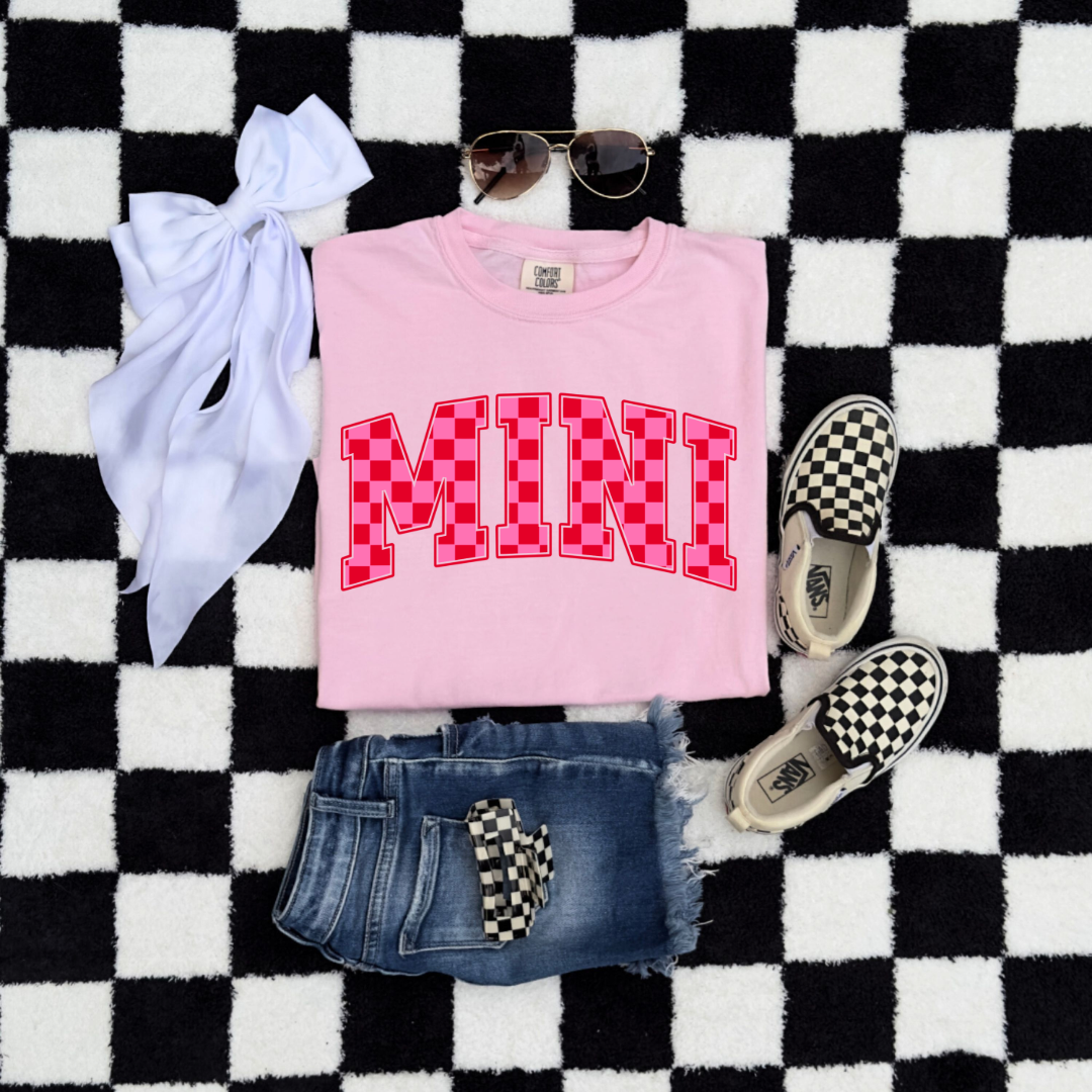 Mini Pink & Red Checkered Youth Graphic Tee