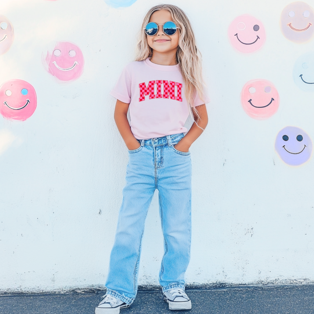 Mini Pink & Red Checkered Youth Graphic Tee