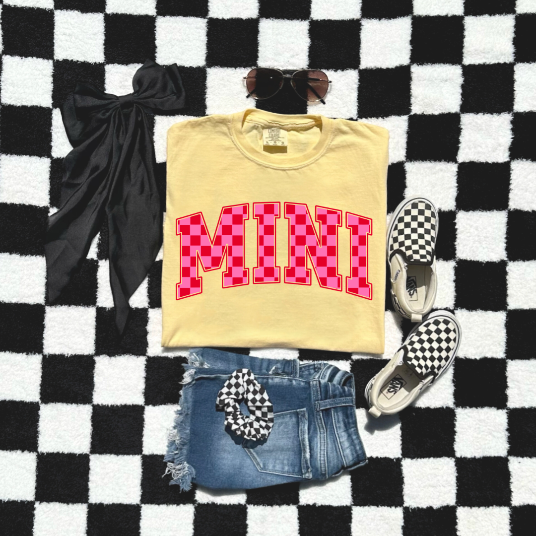 Mini Pink & Red Checkered Youth Graphic Tee