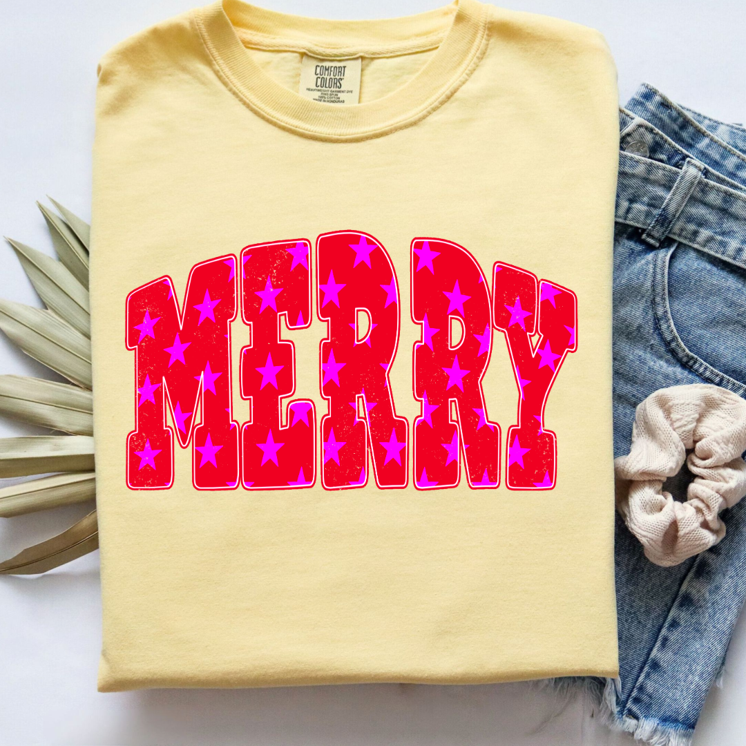 Merry Stars Graphic Tee and Crewneck