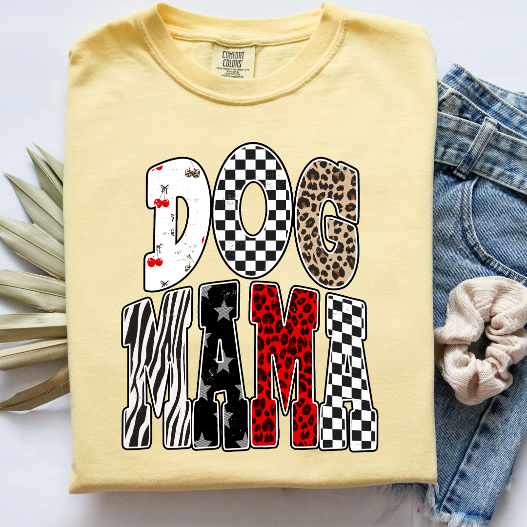 Checkered Cherries Dog Mom Graphic Tee and Crewneck